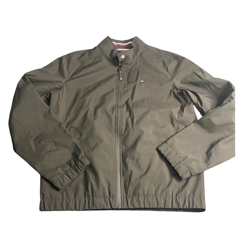 Tommy Hilfiger Mens Stretch Water Resistant Windbreaker Jacket Black Sall
